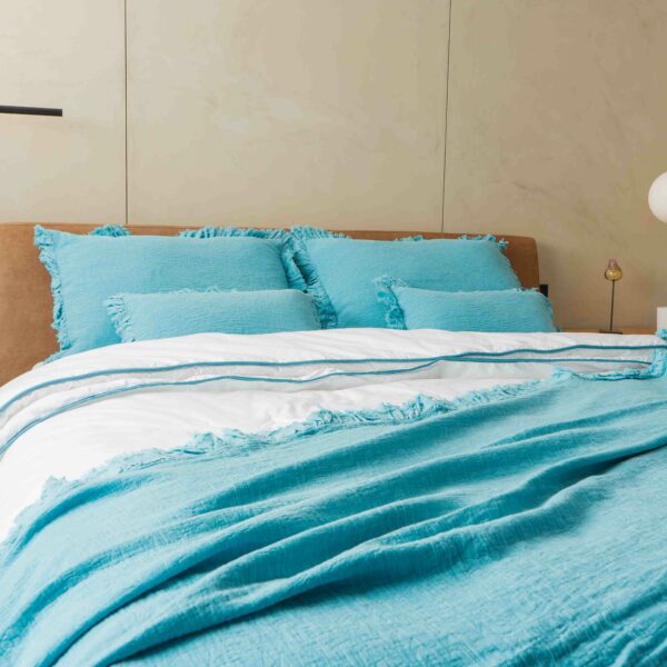 Colcha SALVA em 100% algodão e folho em algodão gaze azul