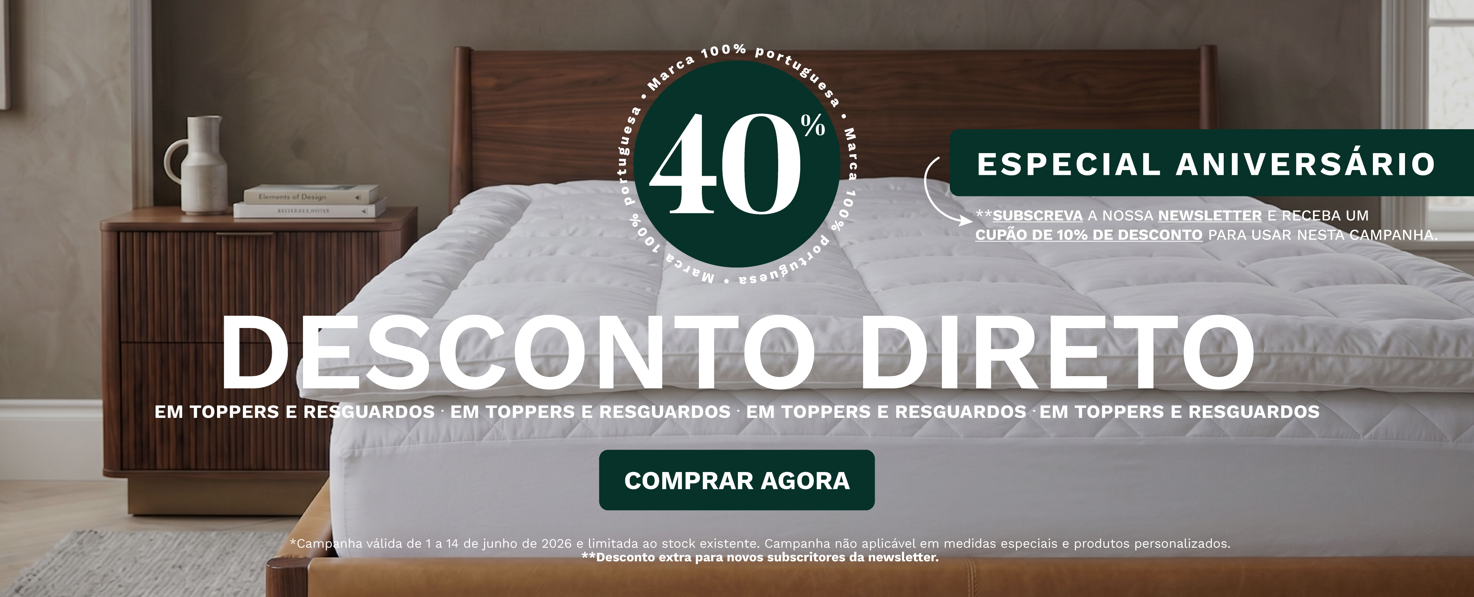 40% desconto direto toppers e resguardos